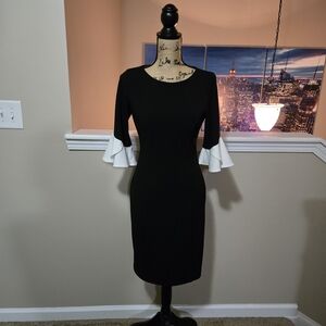 DKNY Black Dress with White Ruffle Sleeves